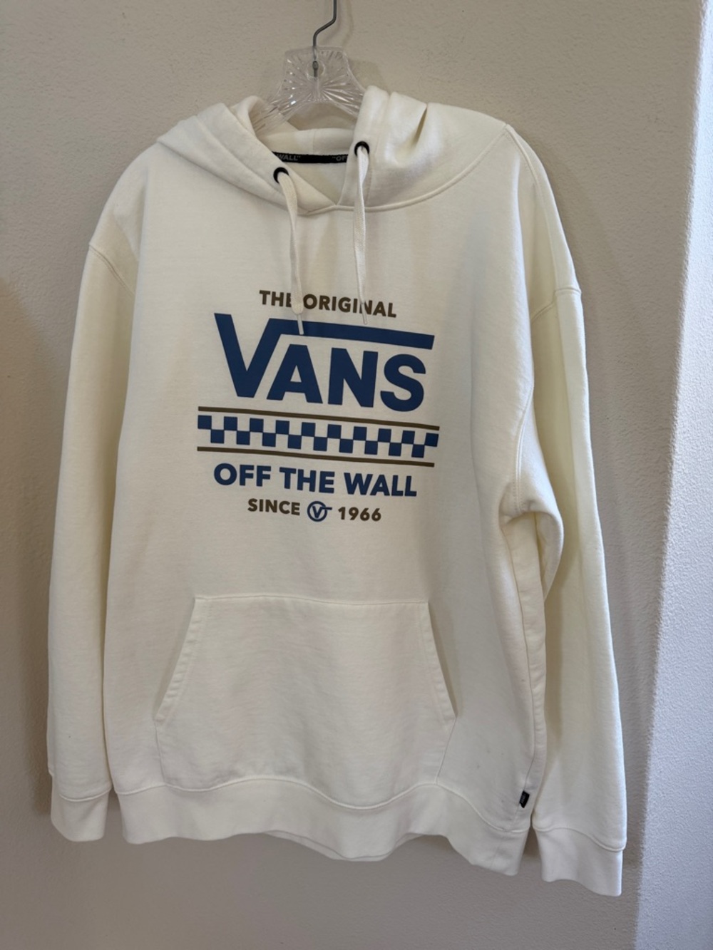 Vans Cream Pullover Hoodie with Blue Logo
